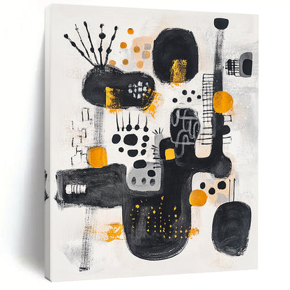 Black, White, Gray and Orange Abstract Composition "Urban Pulse" Painting On Canvas HB324