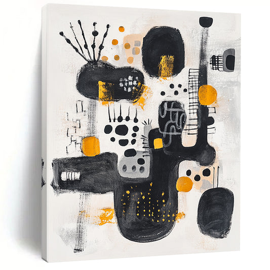 Black, White, Gray and Orange Abstract Composition "Urban Pulse" Painting On Canvas HB324