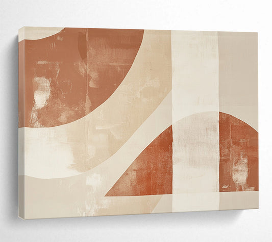 “Geometric Earth - Tone Abstract” - Brown, beige shapes, minimalist design, Geometric Abstract Painting On Canvas HB0604