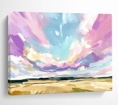 “Pastel Sky Field” - Soft Pinks, Purples, Blues, Open Field Under Colorful Sky - Impressionistic Acrylic Painting HB1726