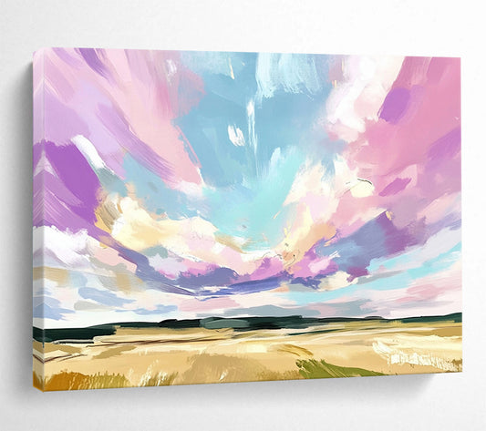 “Pastel Sky Field” - Soft Pinks, Purples, Blues, Open Field Under Colorful Sky - Impressionistic Acrylic Painting HB1726