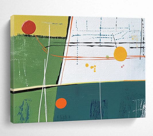“Colorful Geometric Landscape” - Green, Yellow, Blue, Red with Geometric Forms - Abstract Acrylic Painting HB1354