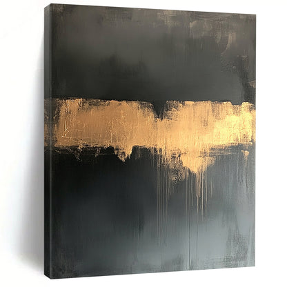 Black, Gold, Gray, Dripping Gold "Gilded Drip" Abstract Expressionist Painting On Canvas HB116