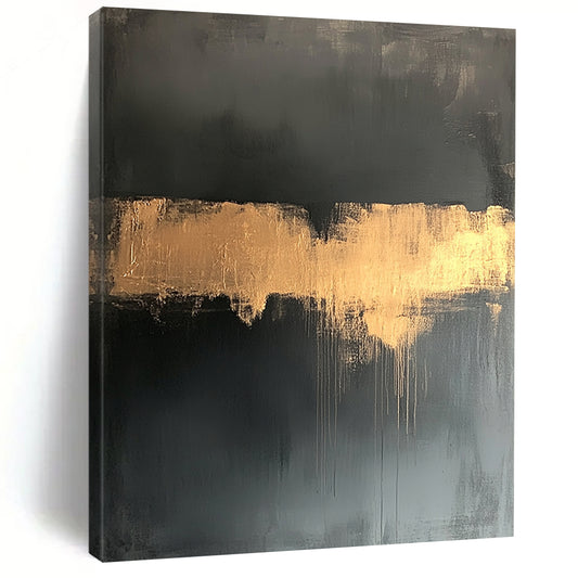 Black, Gold, Gray, Dripping Gold "Gilded Drip" Abstract Expressionist Painting On Canvas HB116