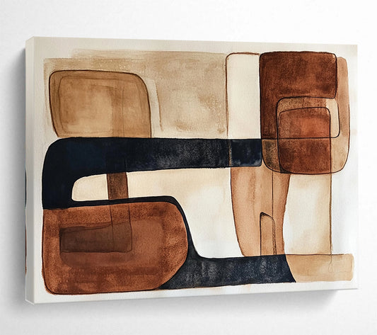 “Earthy Geometric Harmony” - Browns, Blacks, Beiges, Abstract Shapes - Watercolor Abstract Painting HB1556