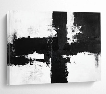 “Bold Black - White Cross Strokes” - Black, White, Dynamic Crosses Painting On Canvas HB0799