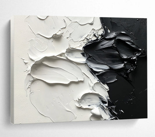 “Black - White Textured Strokes” - Black, White, Thick Textured Paint Strokes - Impasto Oil Painting HB1777