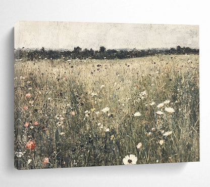 “Wildflower Meadow” - Earthy Tones, Pinks, Whites, Realistic Wildflower Field - Oil Painting HB1764