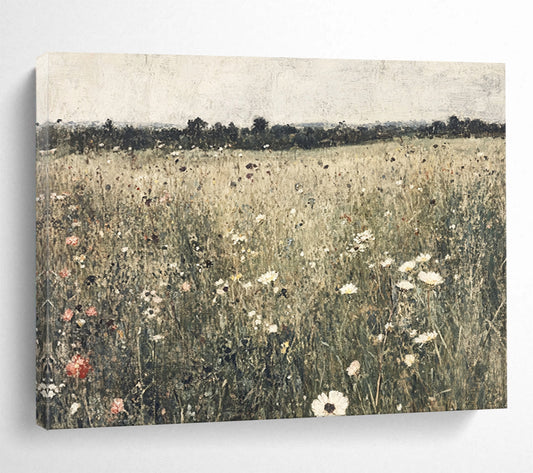 “Wildflower Meadow” - Earthy Tones, Pinks, Whites, Realistic Wildflower Field - Oil Painting HB1764