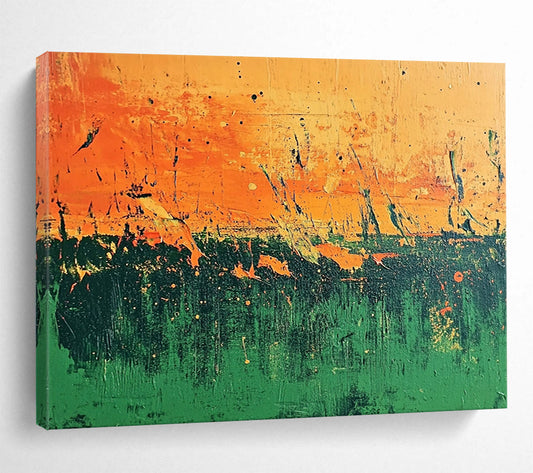 “Orange - Green Abstract Field” - Orange, Green, Abstract Field, Textured Layers HB1125