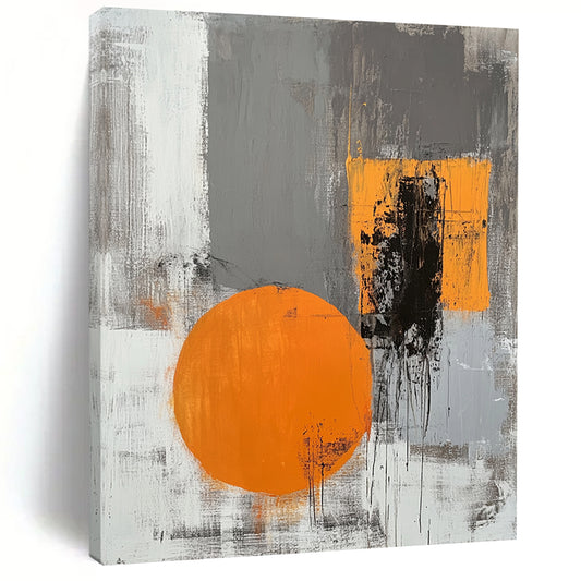 Gray, Black, Orange and White Minimalist Abstraction "Subtle Energy" Painting On Canvas HB337