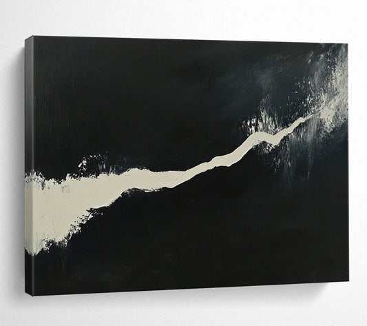 “Winding White Path” - Stark white, rich black, Abstract Minimalist Painting On Canvas HB0609
