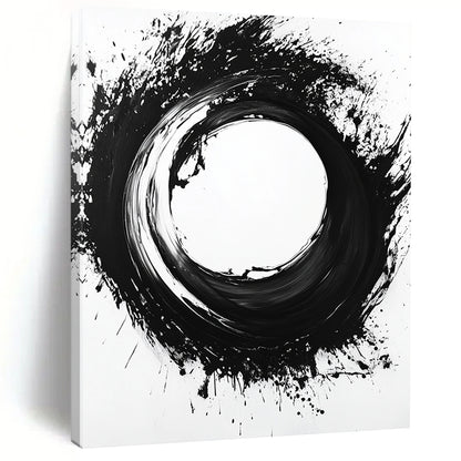 Black Circular Brushstroke on White - “Zen Enso Abstraction” Painting On Canvas HB215