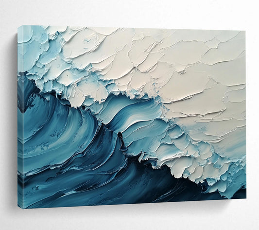 “Soft Blue and White Rippling Waves” - Light Blue, White, Textured Wave Abstract Painting On Canvas HB0977