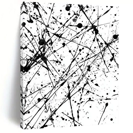 Black and White Splattered Lines "Chaotic Energy" Painting On Canvas HB251