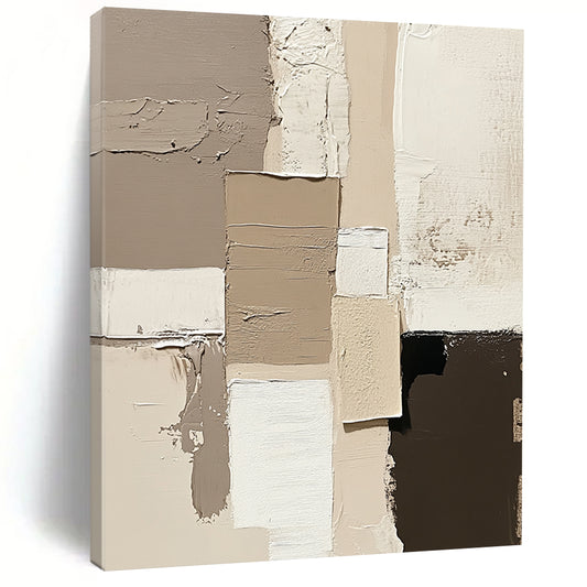 Large contemporary hand-painted abstract artwork featuring beige and neutral tones with expressive brush strokes on a minimalist canvas. DLZ0293