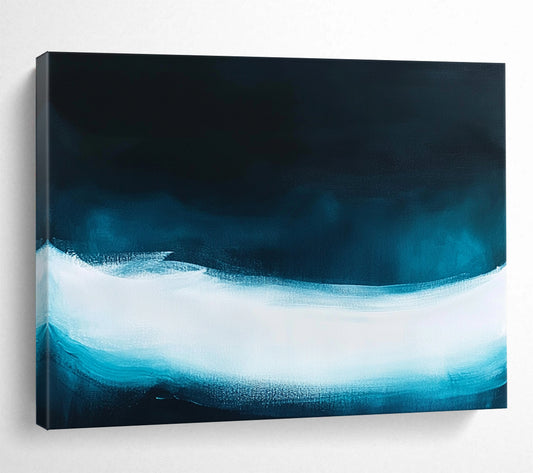 “Dark Blue with Light Blue - White Wave” - Minimalist Abstract Painting On Canvas HB0508