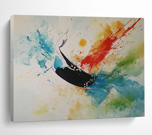 “Whale in Color Bursts” - Black Whale, Colorful Splashes, Abstract Marine Animal Painting On Canvas HB1099