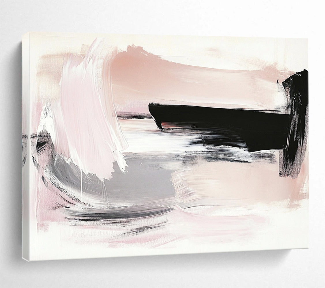 “Pink Gray Abstract Brushstrokes” - Pink, Gray, Black, White, Brushstrokes - Painting On Canvas HB1435