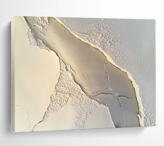 Cracked White Textured Abstract - Textural Minimalist Painting On Canvas HB0503