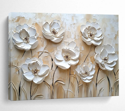 Beige and White Textured Flowers "Timeless Petals" Painting On Canvas HB0425