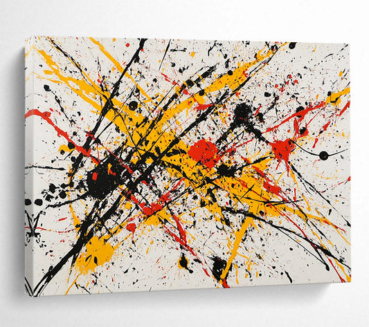 “Splatter Paint Energy Burst” - Yellow, Red, Black, Splatter Strokes Painting On Canvas HB0769