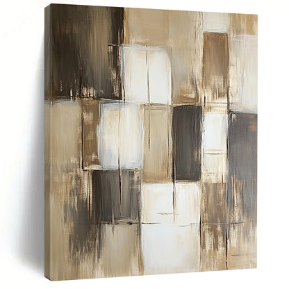 Contemporary hand-painted abstract art featuring neutral shades of beige gray and brown with varying paint block sizes and textures. DLZ0611