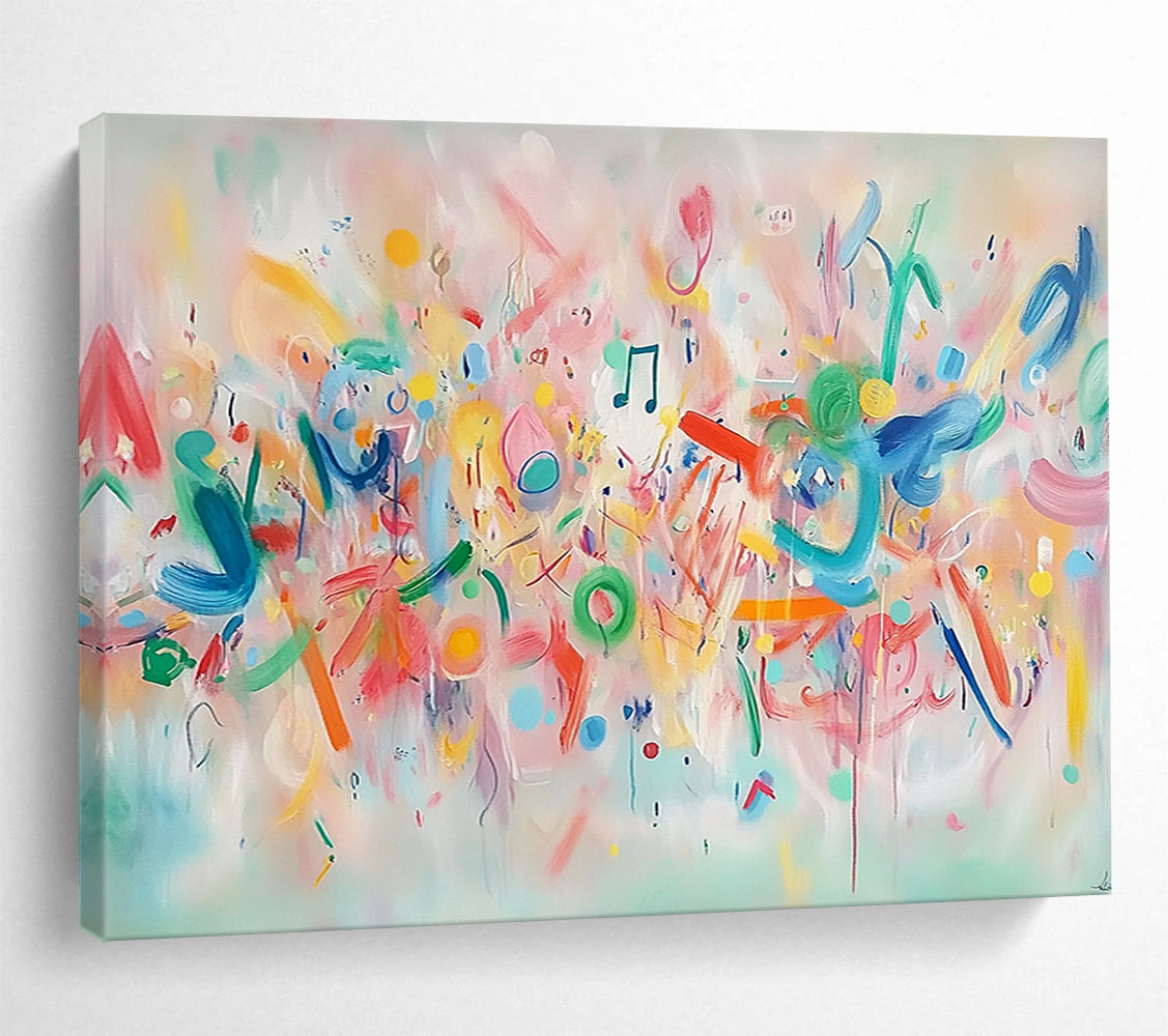 “Melodic Color Burst” - Pastel pinks, musical notes, Abstract Music - Inspired Painting On Canvas HB0571