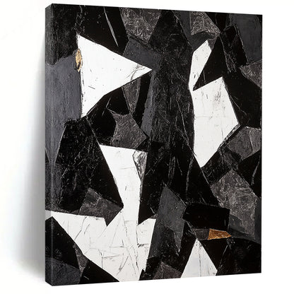 Black, White, Gray and Gold Abstract Shards "Broken Harmony" Painting On Canvas HB343