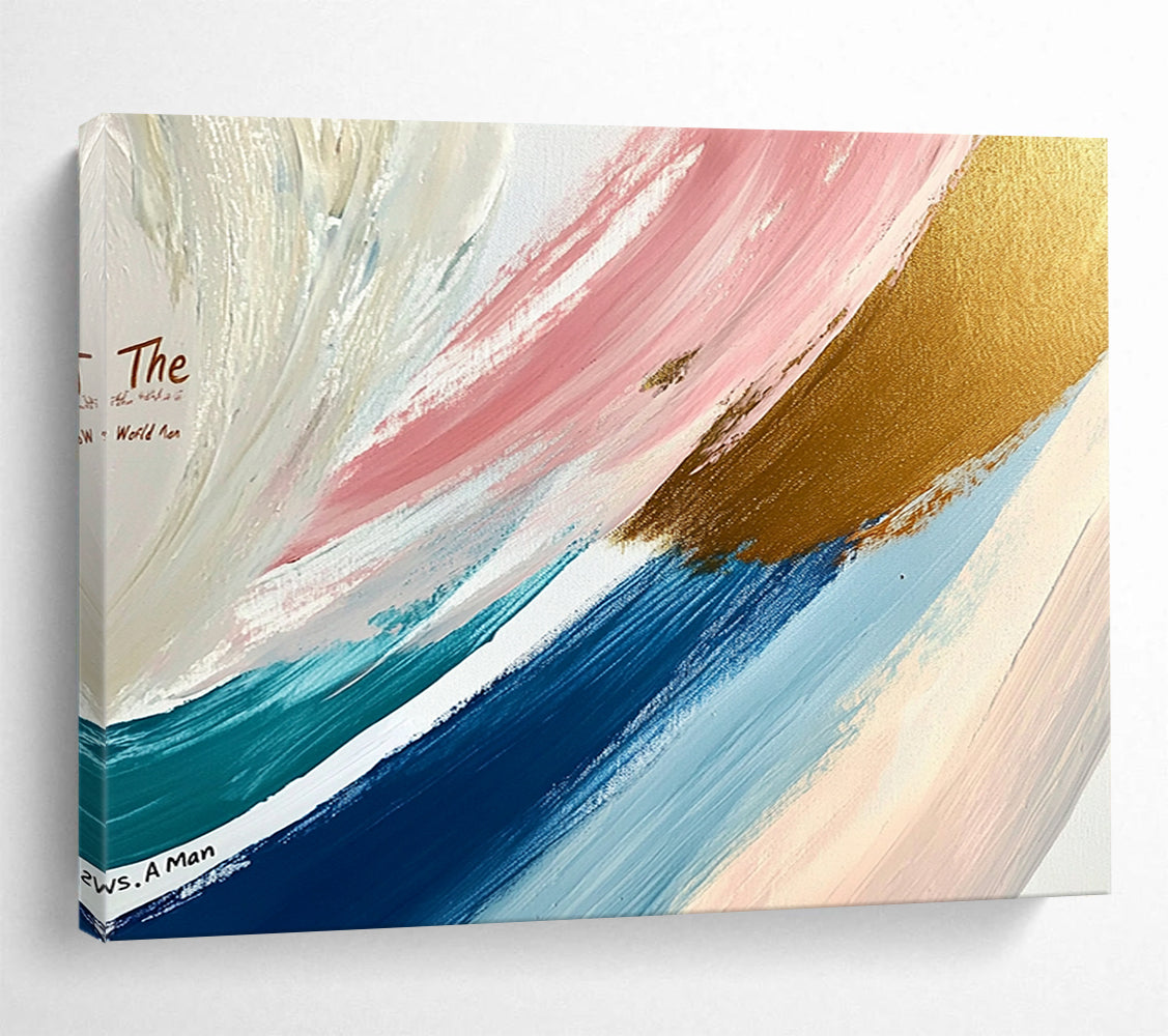 Pastel Waves with Gold Accent - Ethereal Abstract Painting On Canvas HB0498