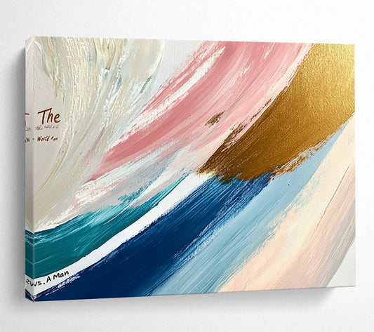 Pastel Waves with Gold Accent - Ethereal Abstract Painting On Canvas HB0498