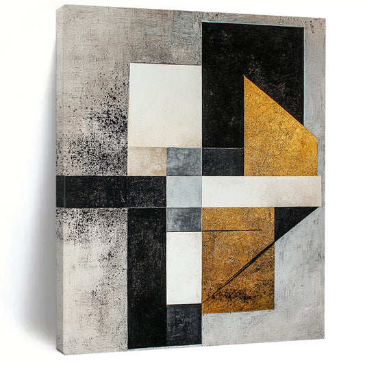 Gray, White, Black, Gold with Mixed Shapes "Textured Fusion" Abstract Painting On Canvas HB016