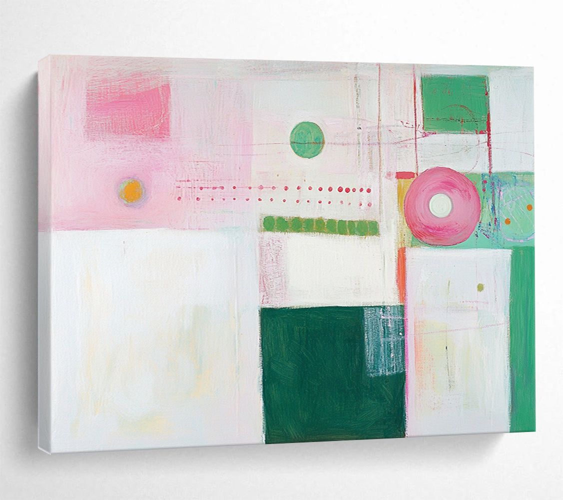 “Pastel Abstract Shapes” - Pink, green, white, Soft Abstract Painting HB0642