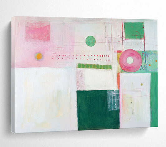 “Pastel Abstract Shapes” - Pink, green, white, Soft Abstract Painting HB0642