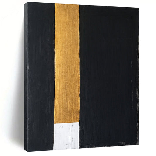 Black, Gold, White, Vertical Stripes "Elegant Divide" Abstract Modernist Painting On Canvas HB113