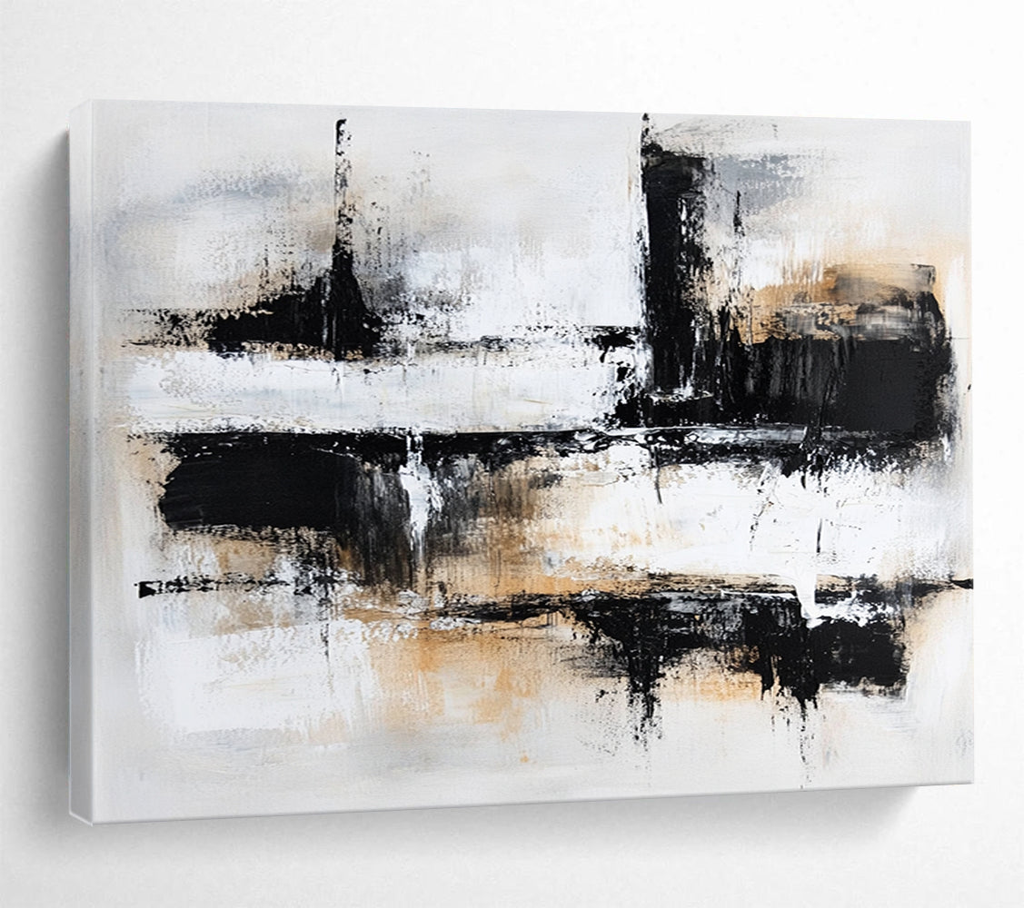 “Monochrome Textured Abstract” - Black, White, Beige with Layered Textures - Painting On Canvas HB1370
