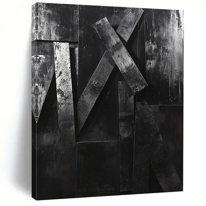 Textured Black Geometric Forms "Raw Structure" Painting On Canvas HB294