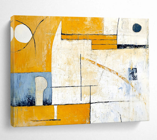 “Yellow - Blue Geometric Abstraction” - Yellow, Blue, White with Geometric Shapes - Abstract Acrylic Painting HB1352