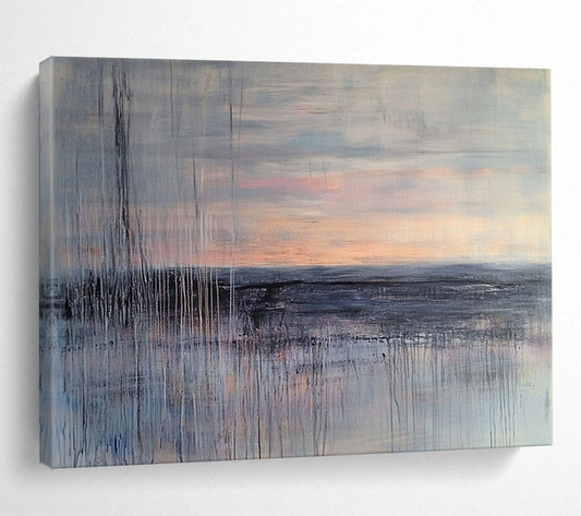 “Muted Sunset Landscape” - Gray, Pink, Orange, Abstract Dusk - Expressive Acrylic Painting HB1500