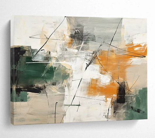Green - Orange Line Abstract Painting - Fresh for Nordic - Style Dining Room DLZ100