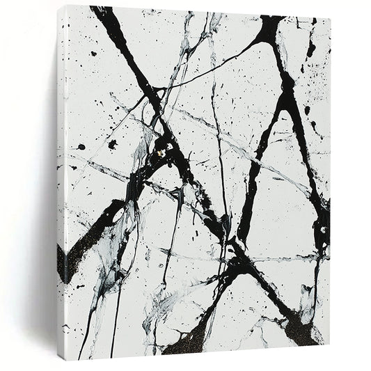 Black, White, Gray, Web - like Lines "Chaotic Web" Abstract Expressionist Painting On Canvas HB046