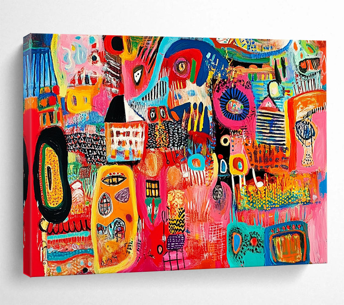 “Lively Color Fusion” - Multicolor, Abstract Forms Painting On Canvas HB0743