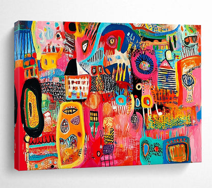 “Lively Color Fusion” - Multicolor, Abstract Forms Painting On Canvas HB0743