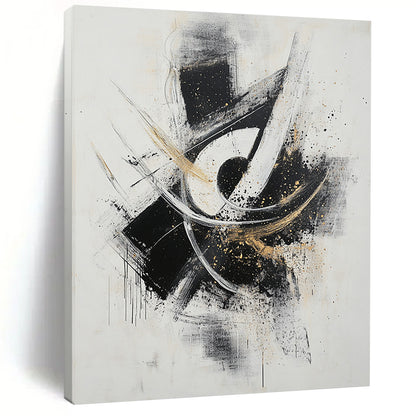 Black, White, Gray, Gold, Dynamic Swirls "Gilded Motion" Abstract Expressionist Painting On Canvas HB071