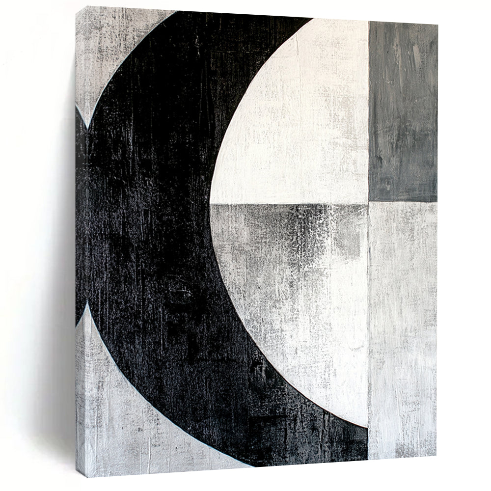 Black, White, Gray, Textured Crescent "Midnight Moon" Abstract Expressionist Painting On Canvas HB104