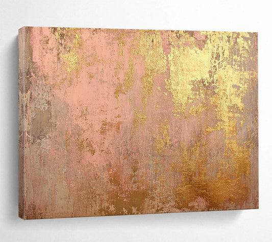 Pink & Gold Textured Background - Shabby - Chic Abstract Oil Painting On Canvas HB0481