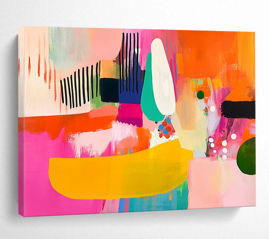 “Bright Abstract Collage” - Pink, Orange, Teal, Abstract Forms - Contemporary Acrylic Painting HB1491