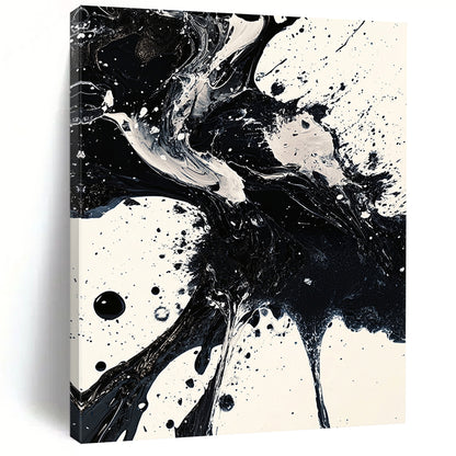Black, White, Fluid Ink Blends "Ink Fusion" Abstract Expressionist Painting On Canvas HB139