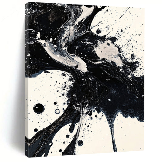 Black, White, Fluid Ink Blends "Ink Fusion" Abstract Expressionist Painting On Canvas HB139