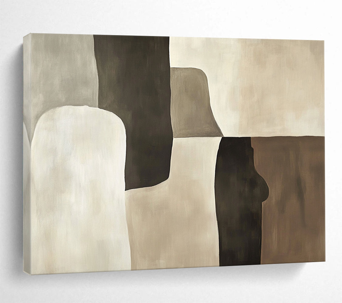 “Neutral Shapes Collage” - Gray, beige, white, brown, Minimalist Abstract Painting HB0618